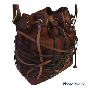 Etienne Aigner Brown & Black Drawstring Purse